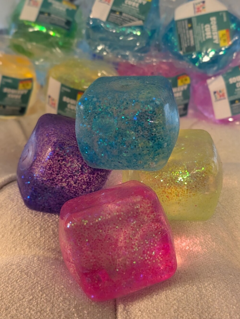 Playside Creations Glitter Squishy Cube Sensory Stress Toy NWT Color Choice - Picture 4 of 5